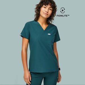 Figs Fionlite Caribbean Blue V neck top